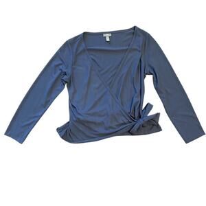 J. Jill Slate Blue Wrap Around Long Sleeve Blouse - Petite Medium